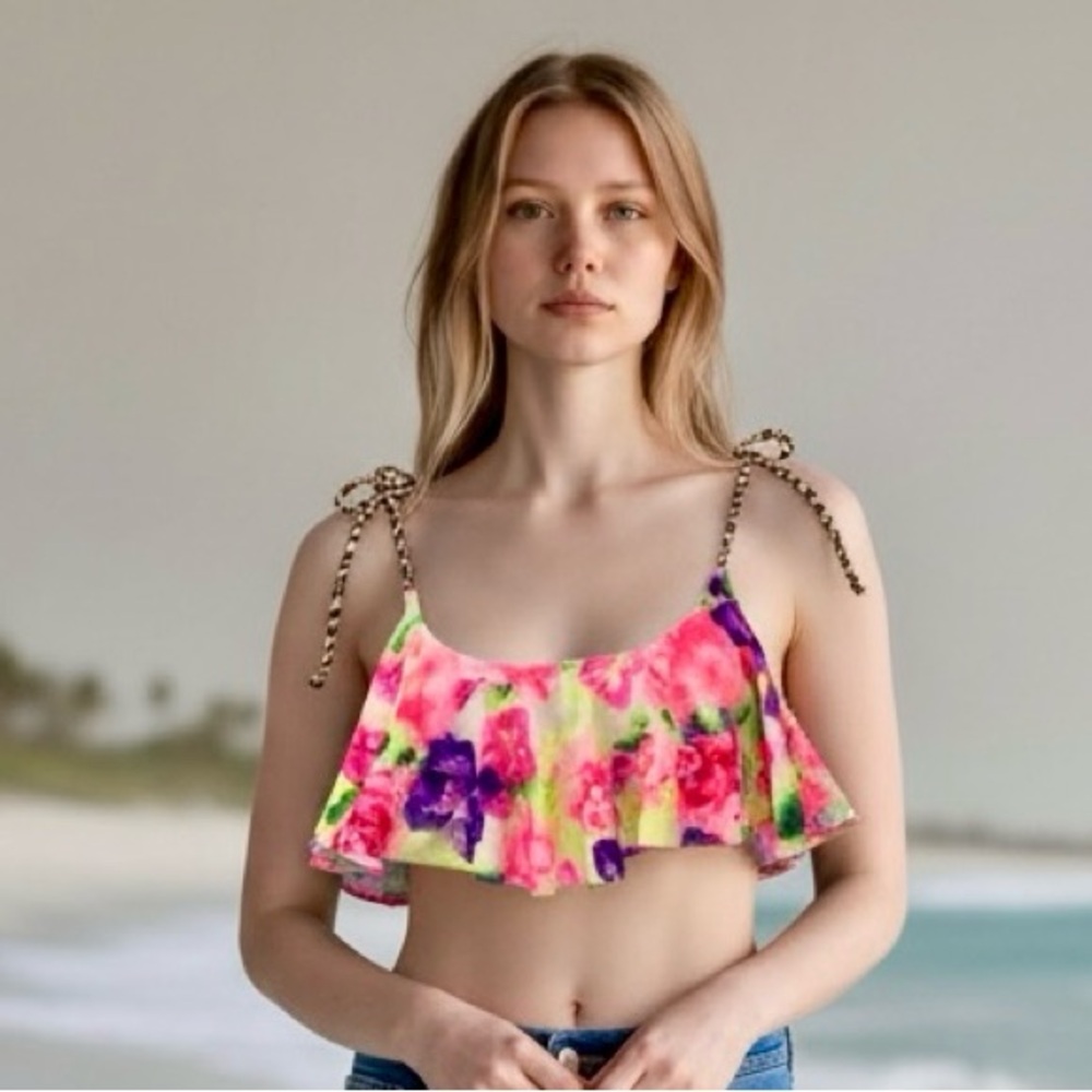PINK by‎ Victoria’s Secret Floral Ruffle Bikini Top Size S